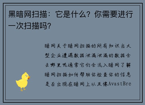 黑暗网扫描：它是什么？你需要进行一次扫描吗？